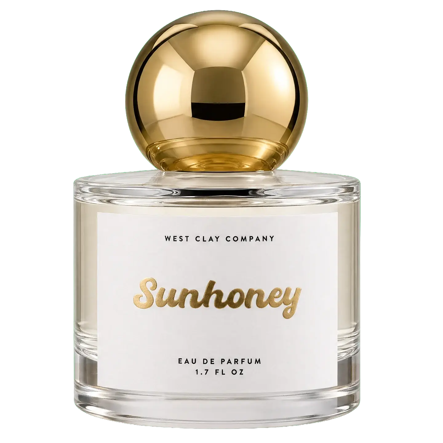 Perfume bottle labeled 'Sunhoney' by West Clay Company on a white background