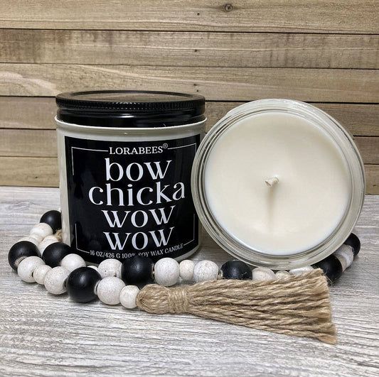 Bow Chicka Wow Wow by Lorabees -16 oz glass jar candle