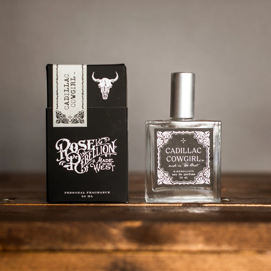 rrebellion cadillac cowgirl perfume spray bottle box
